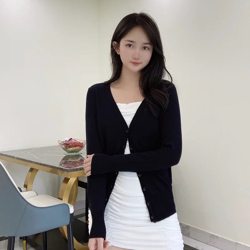 Slim Fit Knit Cardigan, Open Front Long Sleeve Sweater Jacket, Lightweight Layering Cardigan for Casual Everyday Wear