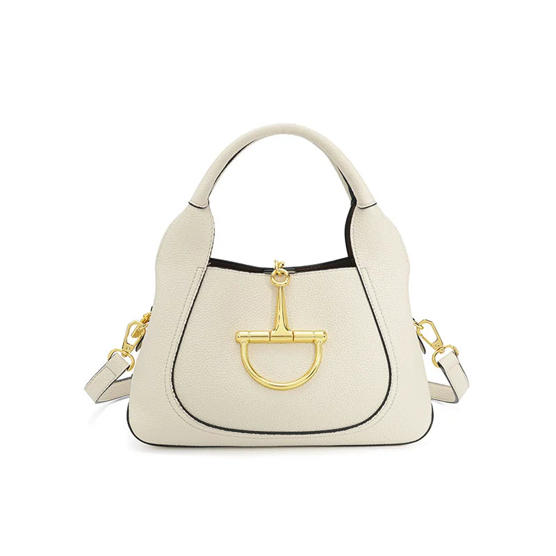 Structured Top Handle Handbag, Elegant Satchel with Adjustable Shoulder Strap & Statement Metal Detail, Classic Purse for Work, Dates & Everyday Use