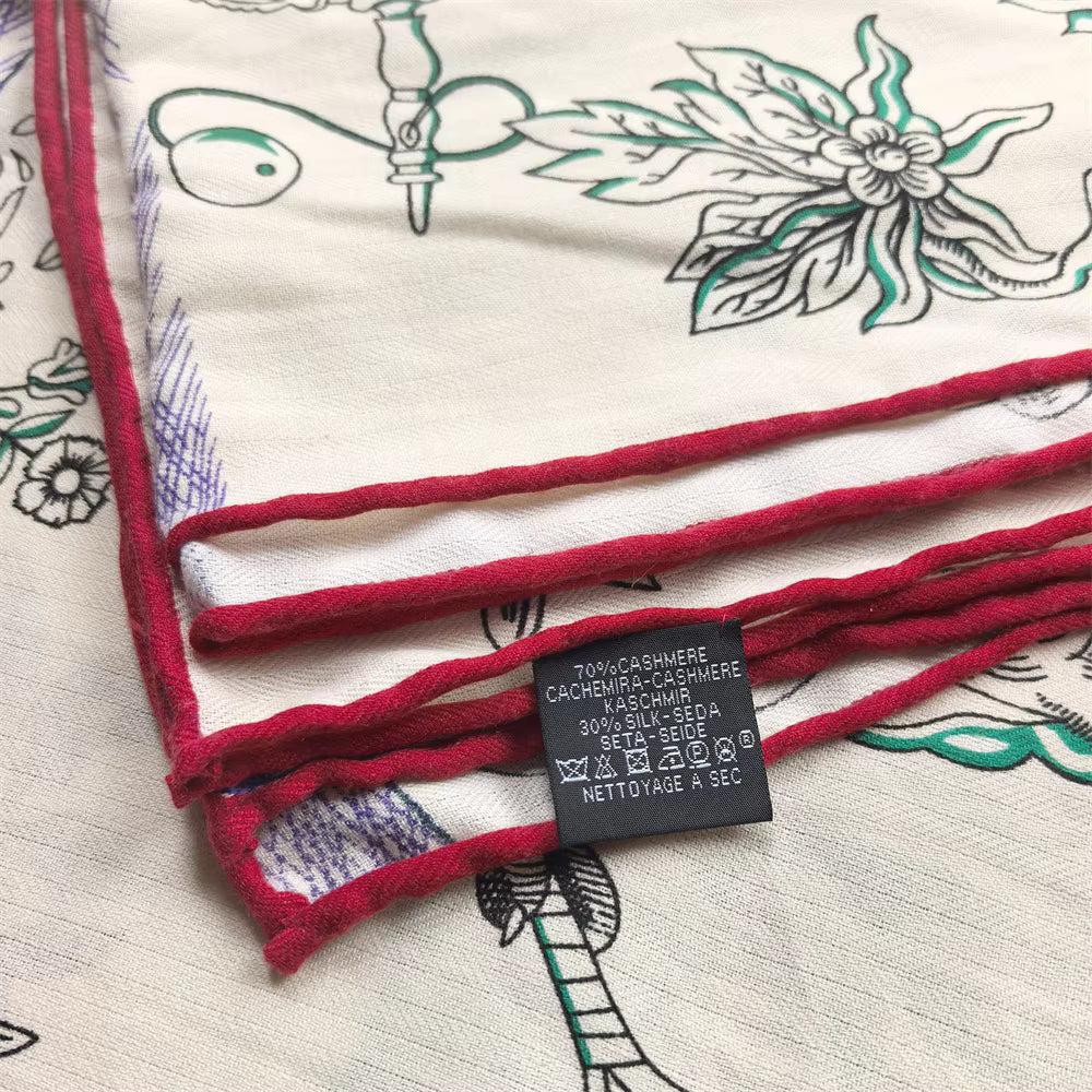 Mythical Animal Print Scarf, Ornamental Equestrian Pattern Shawl, Artistic Square Wrap with Decorative Border