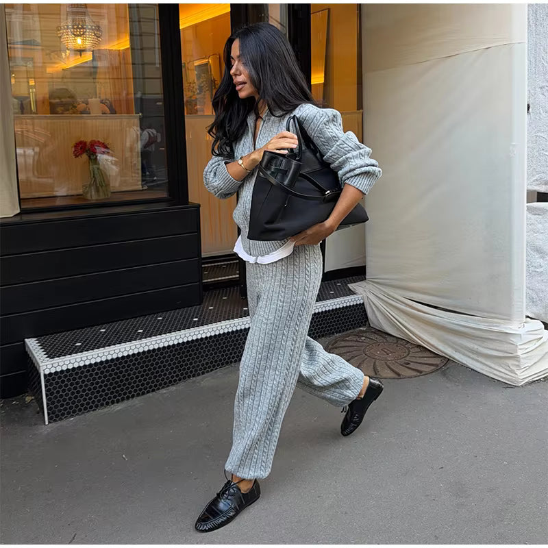 Cable Knit Sweater &amp; Wide Leg Pants Co-Ord Set | Oversized Two Piece Knit Outfit | Cozy Fall &amp; Winter Lounge Matching Set