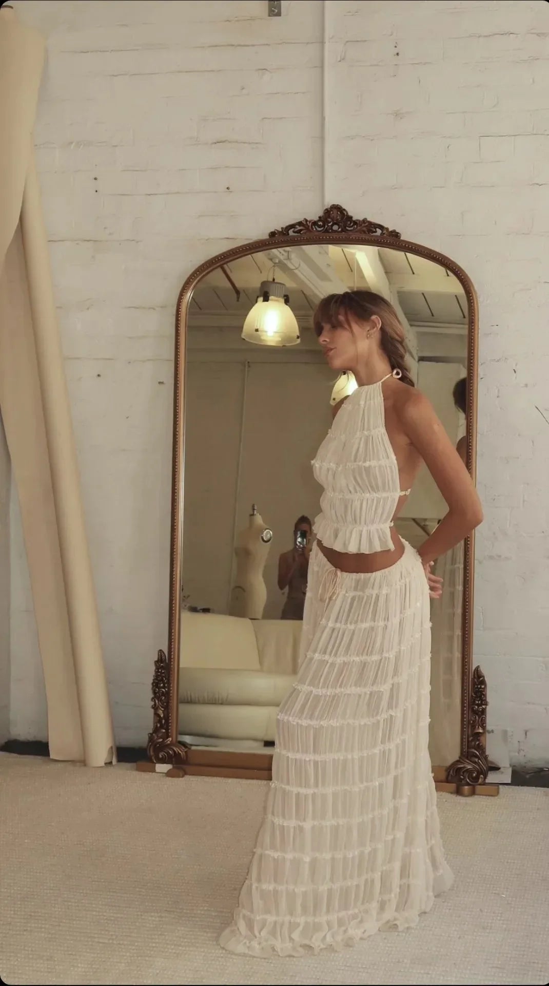 Halter Crochet Crop Top & Maxi Skirt Co-Ord Set | Sleeveless Two Piece Open Knit Outfit | Chic Beach Vacation & Resort Matching Set