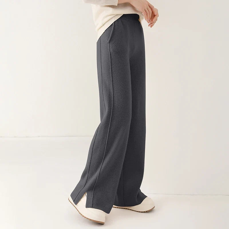 High Waisted Wide Leg Knit Pants Relaxed Fit Flowing Trousers Stretchy Casual Lounge Bottoms Minimalist Style
