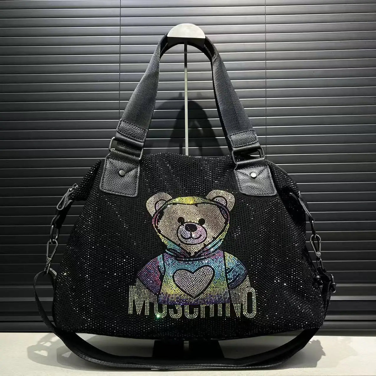 Sparkly Teddy Bear Tote Bag, Embellished Shoulder Handbag with Top Handles, Cute Graphic Carryall Purse with Adjustable Strap for Casual & Everyday Use