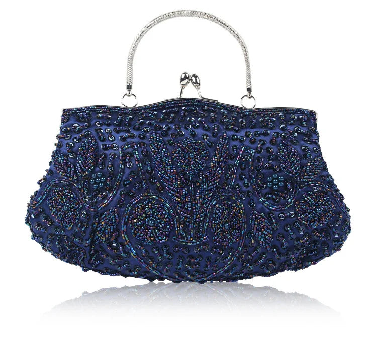 Beaded Frame Handbag, Intricate Embroidered Evening Purse with Ornate Floral Pattern & Top Handle, Elegant Clutch for Weddings & Parties