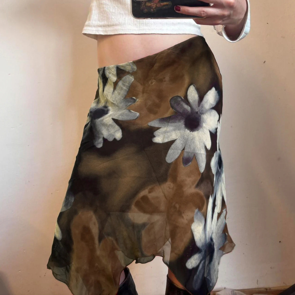 High Waisted Floral Midi Skirt Asymmetrical A Line Skirt Draped Wrap Style Irregular Hem Elegant Casual Party Wear