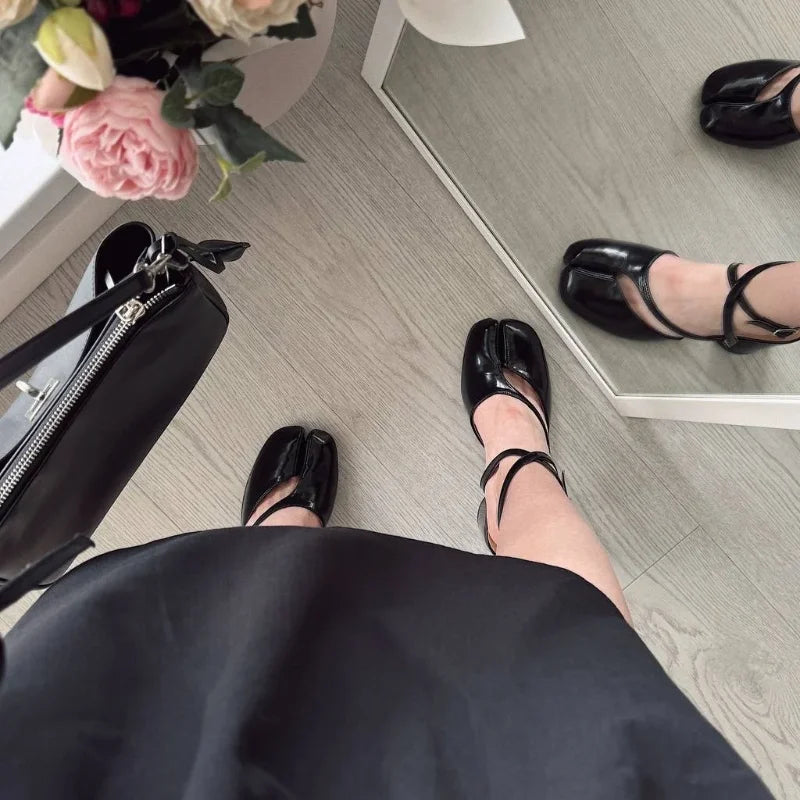 Patent Mary Jane Flats | Glossy Slingback Shoes | Square Toe Low Heel Dress Flats