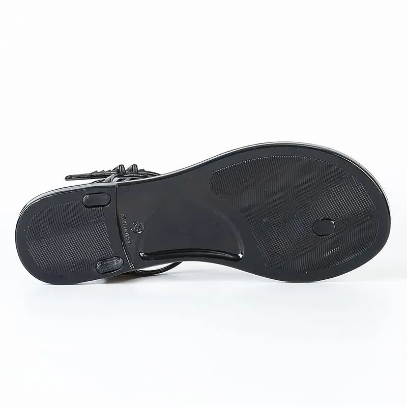 Floral Jelly Sandals | Ankle Strap Flat Sandals | Glossy Open Toe Summer Beach Shoes