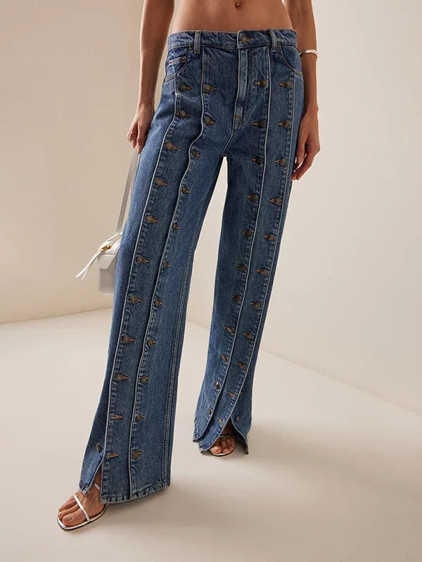 High Waisted Wide Leg Jeans Contrast Panel Denim Pants Relaxed Fit Full Length Baggy Streetwear Vintage Trousers