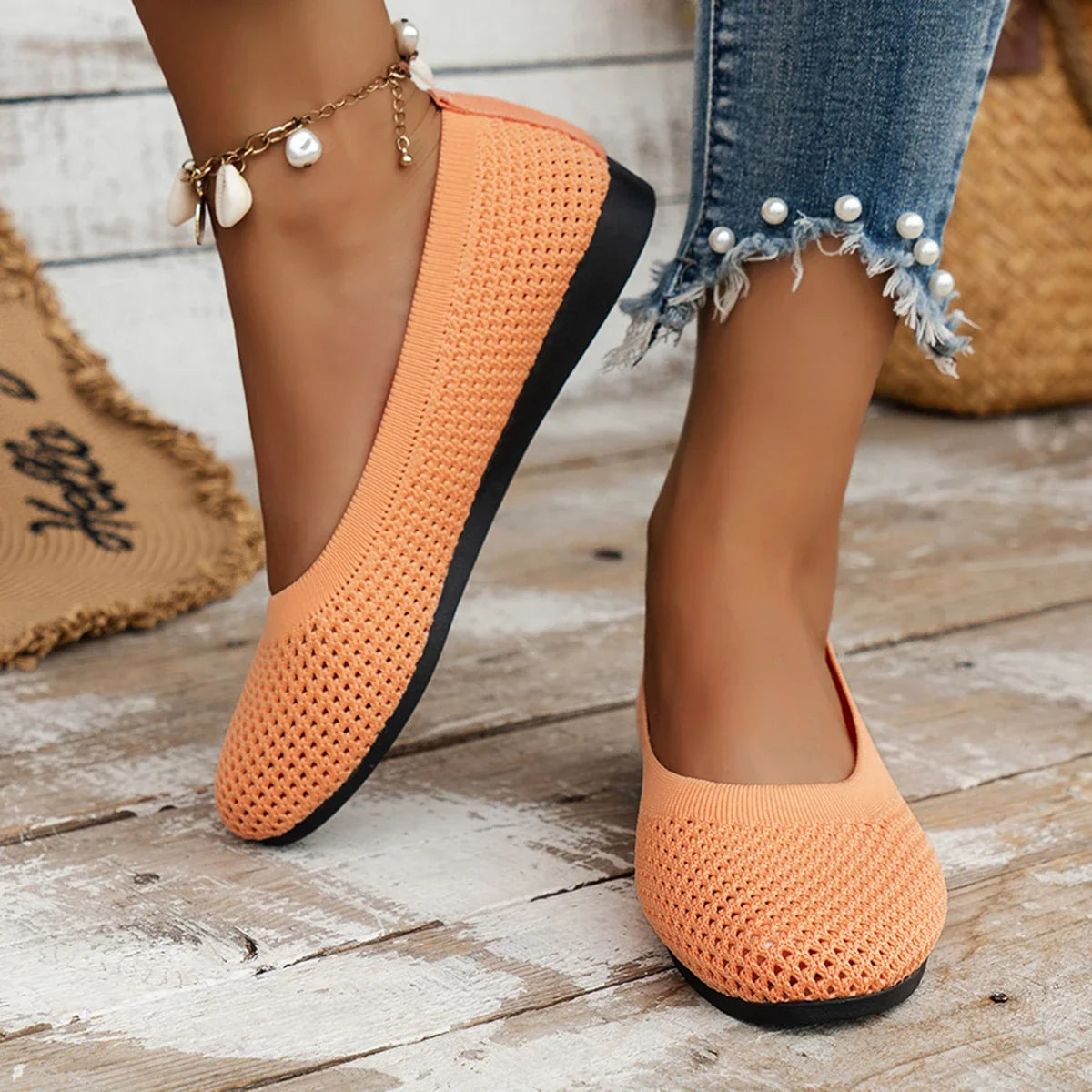 Knit orthopaedic Ballet Flats | Lightweight Slip-On Walking Shoes | Round Toe Comfortable Casual Flats