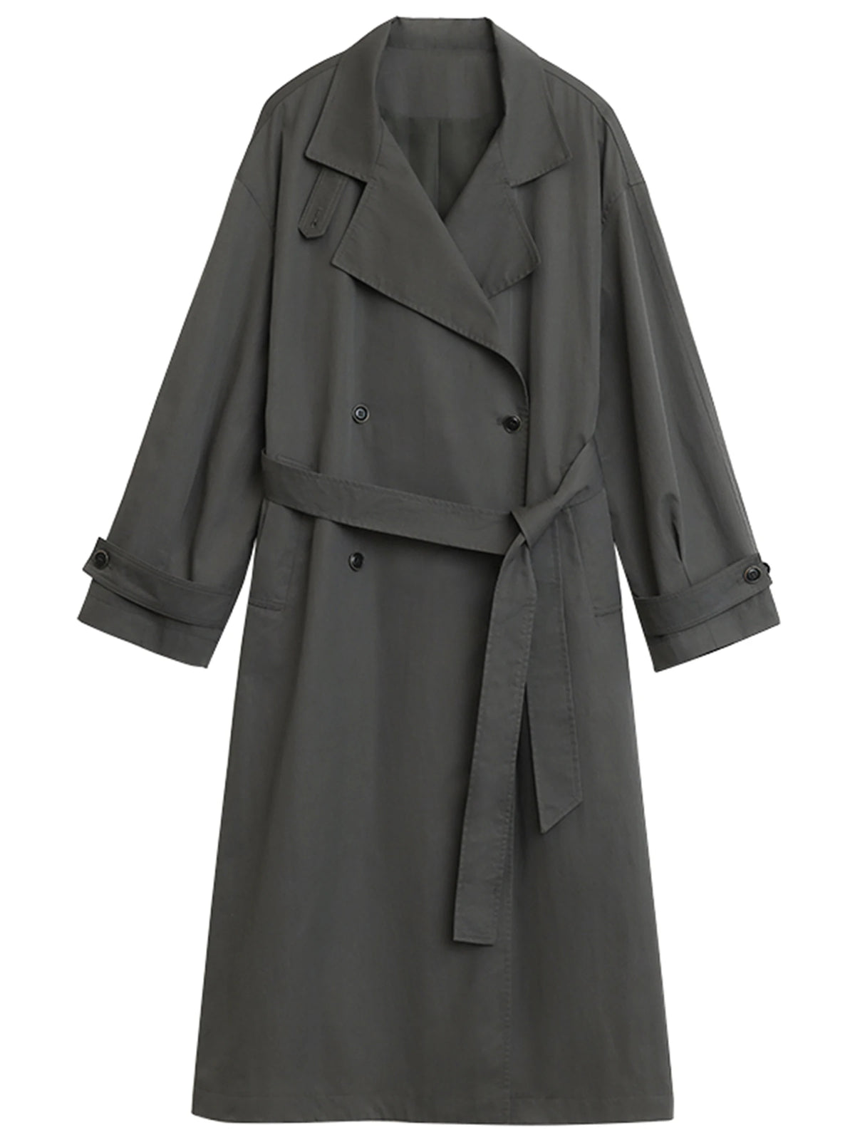 Classic Double-Breasted Trench Coat, Longline Coat with Wide Lapels and Adjustable Cuffs, Elegant Minimalist Transitional Outerwear