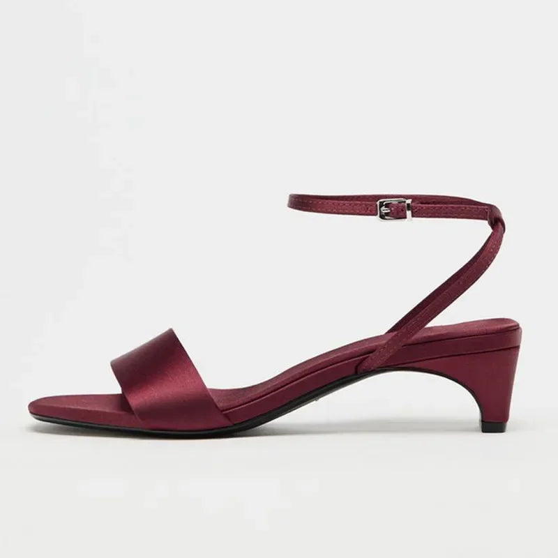 Strappy Heeled Sandals | Square Toe Ankle Tie Shoes | Minimalist Low Heel Dress Sandals