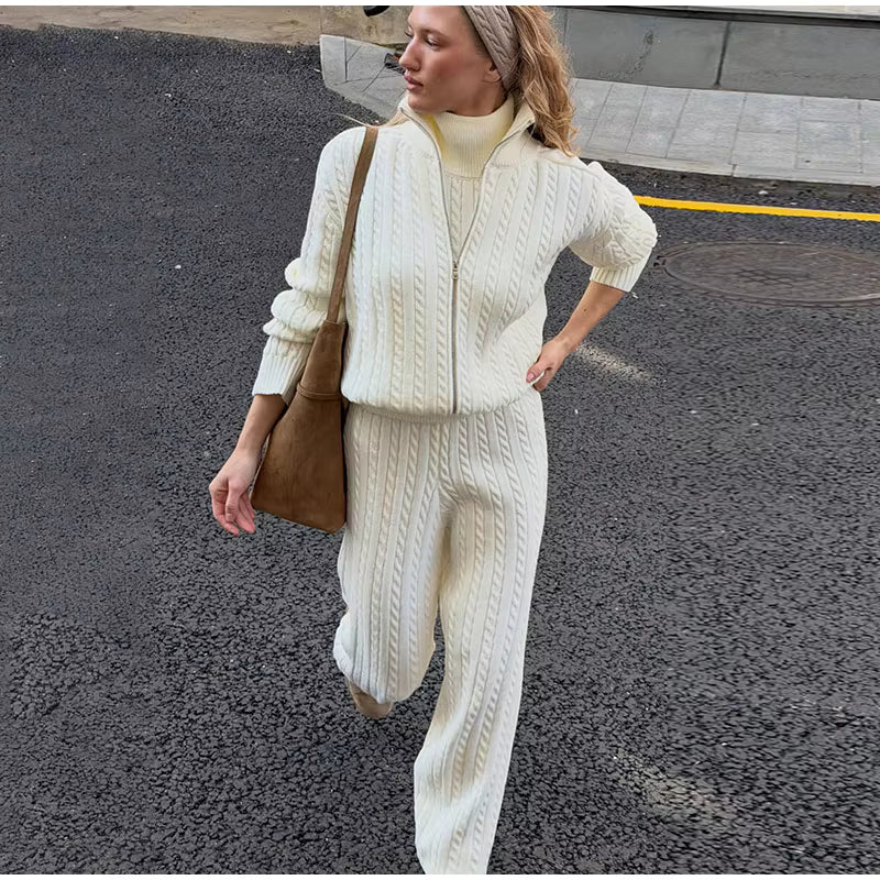 Cable Knit Sweater &amp; Wide Leg Pants Co-Ord Set | Oversized Two Piece Knit Outfit | Cozy Fall &amp; Winter Lounge Matching Set