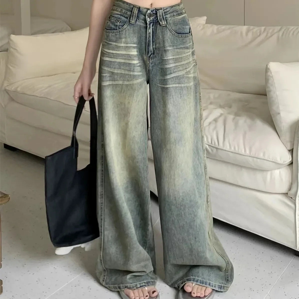 High Waisted Wide Leg Jeans Loose Fit Baggy Denim Pants Full Length Relaxed Streetwear Vintage Inspired Trousers