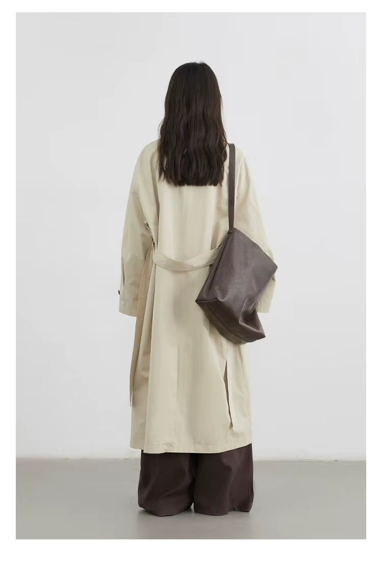 Classic Double-Breasted Trench Coat, Longline Coat with Wide Lapels and Adjustable Cuffs, Elegant Minimalist Transitional Outerwear