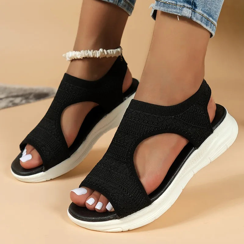 Knit orthopaedic Wedge Sandals | Open Toe Slip-On Walking Shoes | Comfortable Casual Platform Sandals