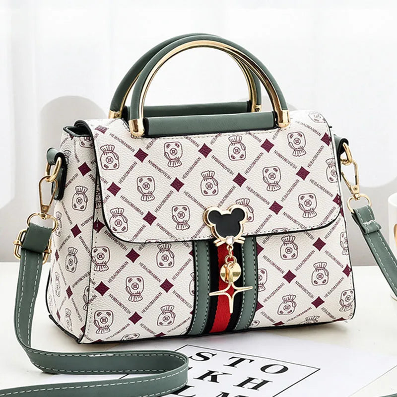Monogram Satchel Handbag, Structured Top Handle Shoulder Purse with Decorative Flap, Adjustable Crossbody Strap & Spacious Interior
