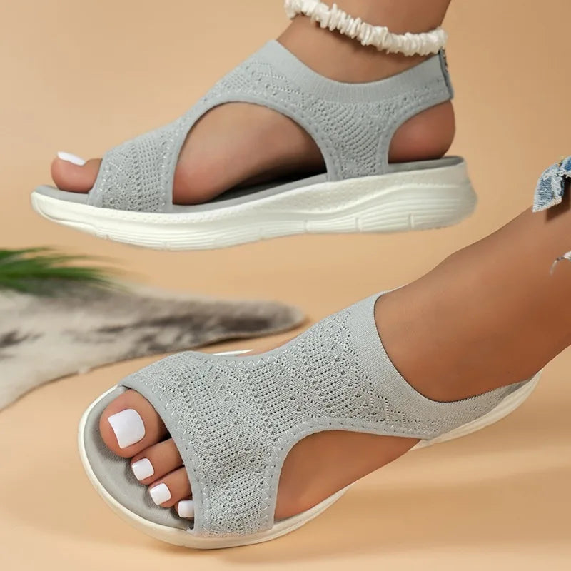 Knit orthopaedic Wedge Sandals | Open Toe Slip-On Walking Shoes | Comfortable Casual Platform Sandals