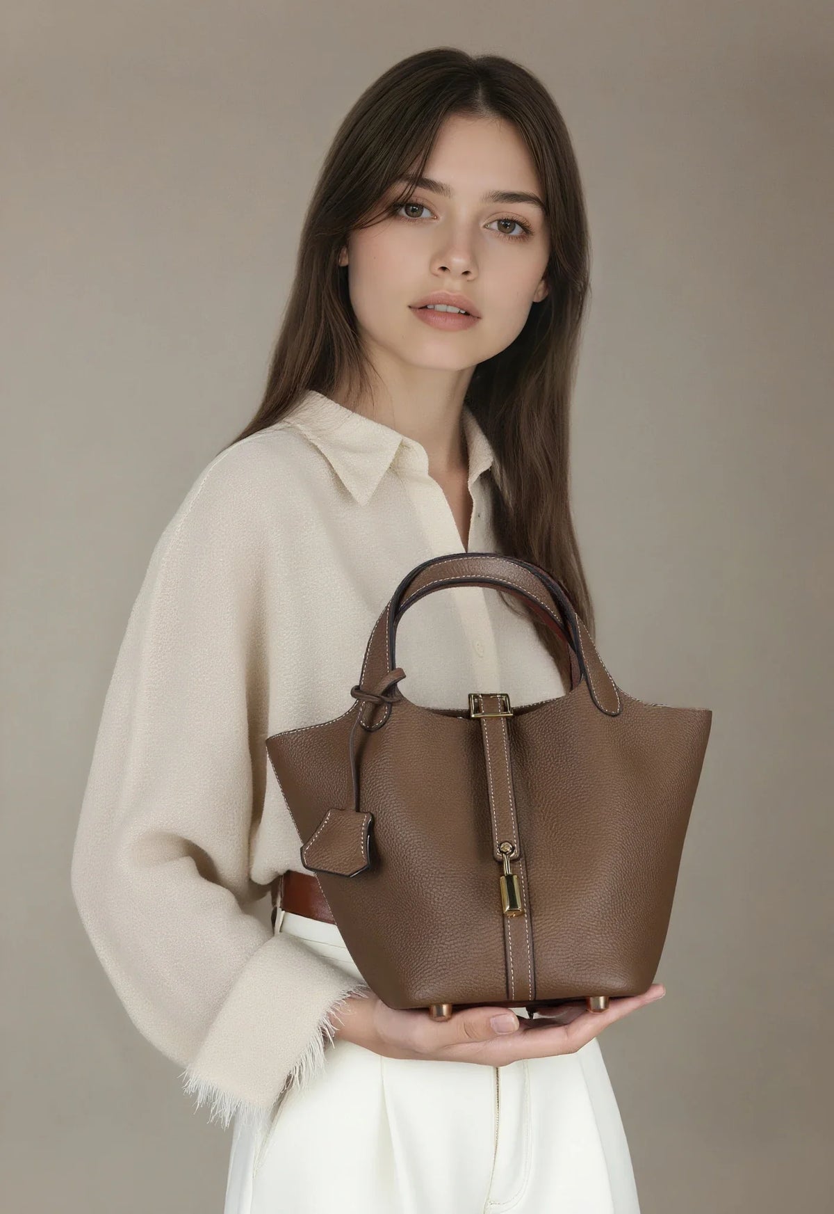 Women's Structured Tote Bag, Elegant Leather Handbag, Large Shoulder Purse with Top Handles, Zipper Closure & Work Bag