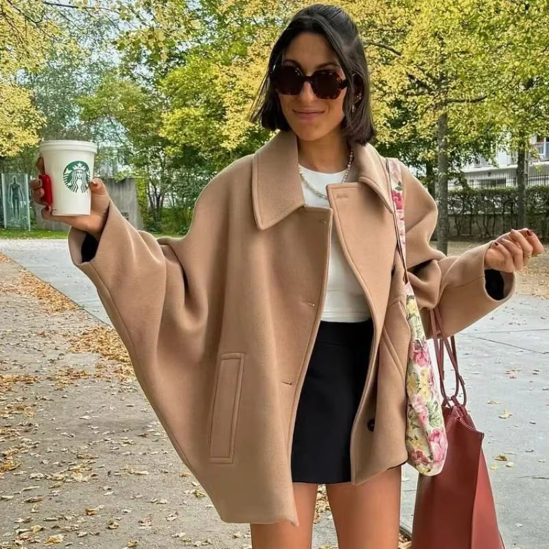 Oversized Blazer Coat, Open Front Jacket with Wide Lapels and Relaxed Fit, Elegant Minimalist Longline Outerwear for Fall Winter