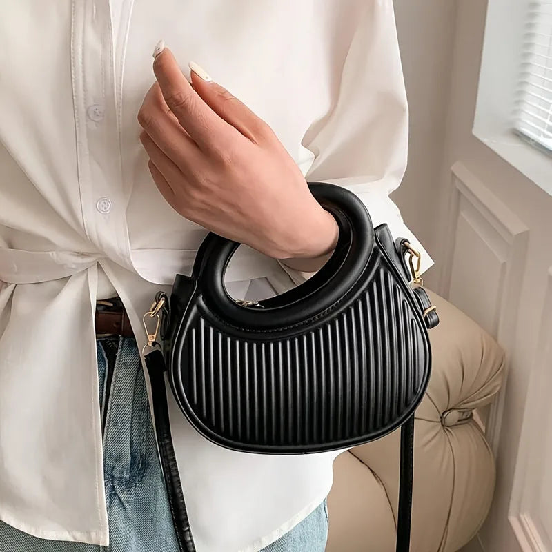 Ribbed Hobo Handbag, Stylish Top Handle Shoulder Purse with Adjustable Crossbody Strap, Curved Structured Satchel for Casual & Everyday Use