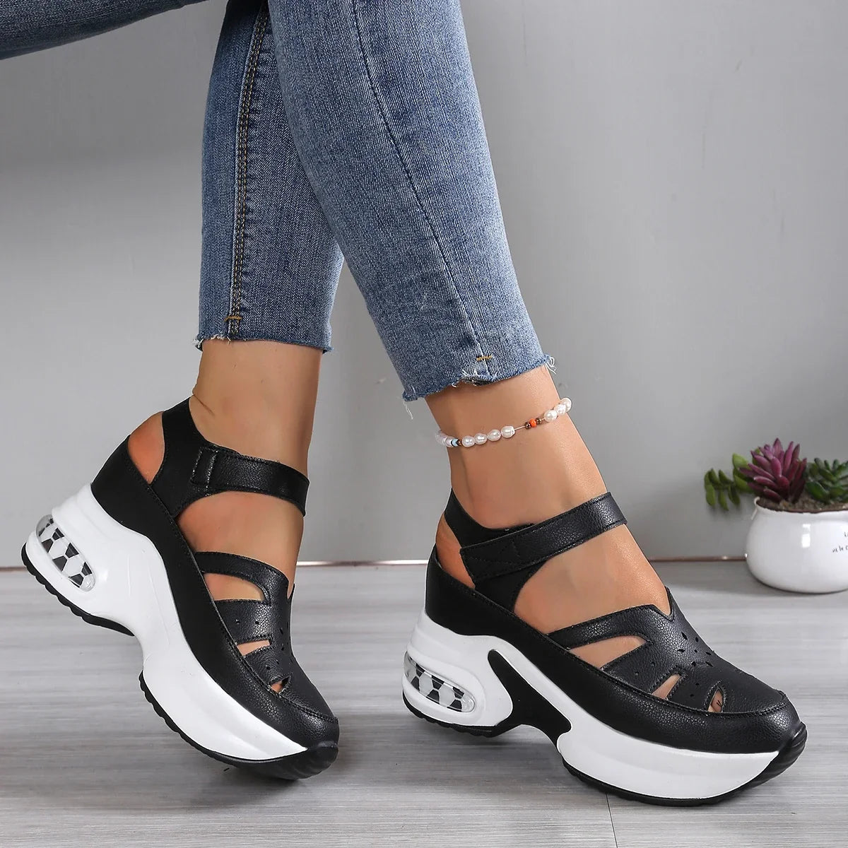 Mary Jane orthopaedic Platform Sneakers | Strappy Walking Shoes | Comfortable Casual Chunky Sole Sneakers