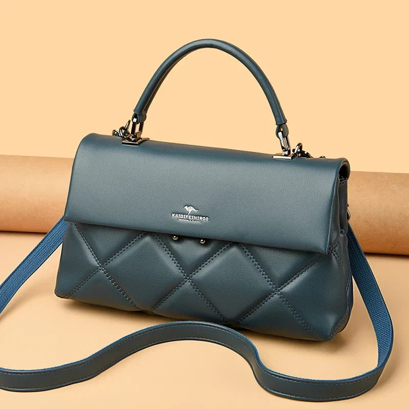 Quilted Flap Handbag, Elegant Structured Top Handle Purse, Padded Shoulder & Crossbody Bag with Magnetic Closure for Work, Dates & Everyday Use