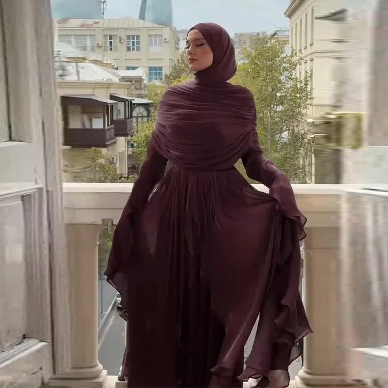 Dubai Women Dress Abaya Pleated Muslim Jalabiya Ramadan Vestidos Largos Islam Party Dresses Arab Long Robe
