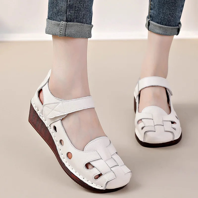 Mary Jane orthopaedic Flats | Woven Cutout Loafers | Round Toe Casual Walking Shoes