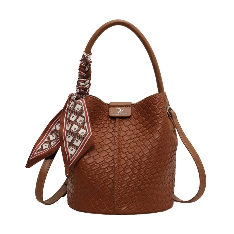Mini Bucket Handbag, Textured Leather-Look Top Handle Purse with Adjustable Shoulder Strap, Elegant Compact Crossbody Bag for Dates & Everyday Use