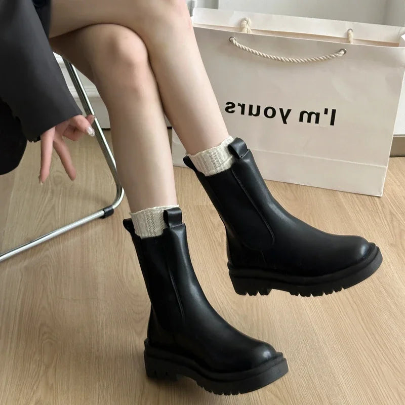 Chelsea Ankle Boots | Chunky Platform Combat Booties | Elastic Side Panel Casual Boots