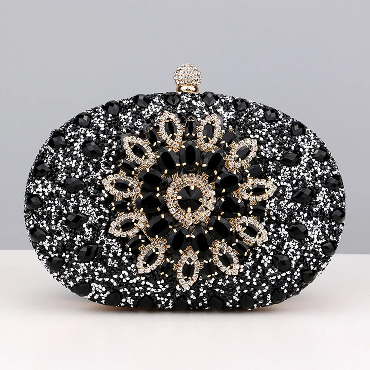 Embellished Evening Clutch Bag, Ornate Beaded Handbag with Floral Crystal Design, Elegant Frame Purse for Weddings, Parties & Special Occasions