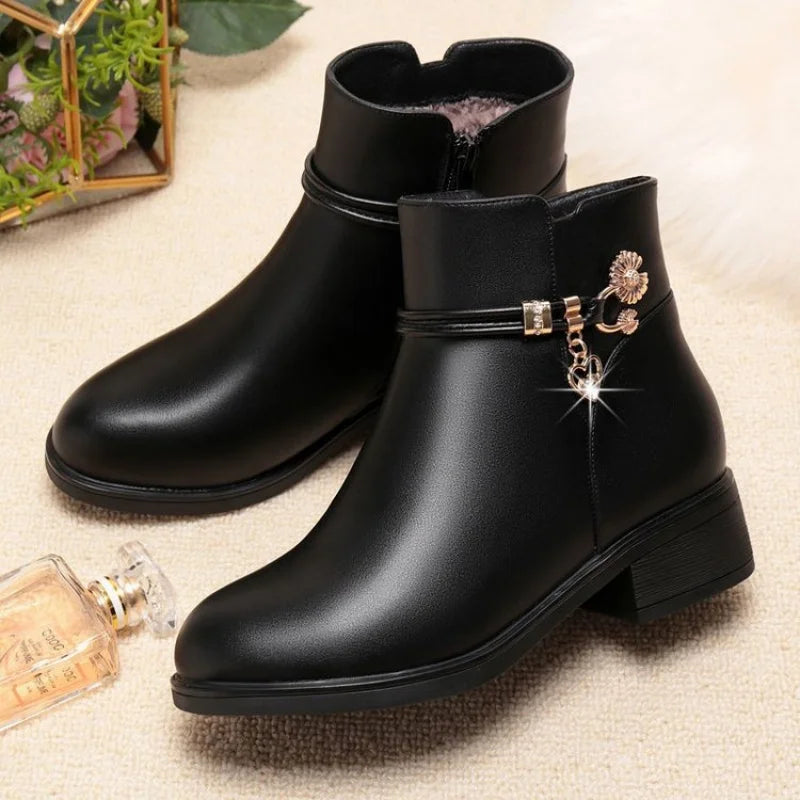 Ankle Boots with Block Heels | Side Zip Fashion Booties | Elegant Casual Dress Boots
