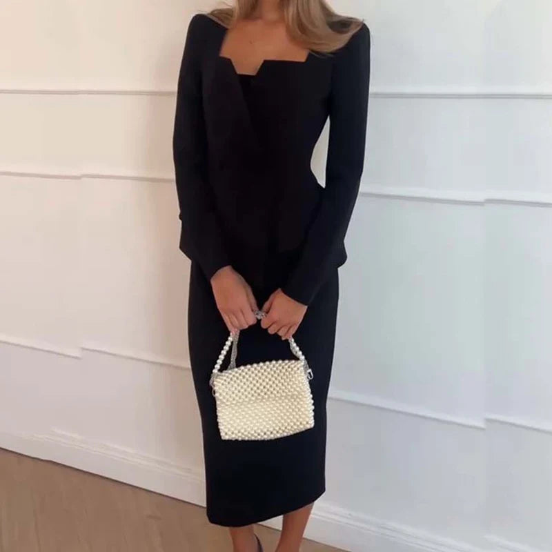 Double-Breasted Blazer & Tailored Trousers Co-Ord Set | Structured Long Sleeve Suit Outfit | Elegant Office & Formal Two Piece Set