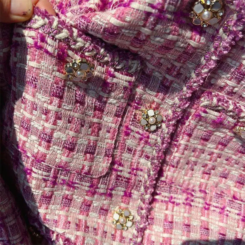 Textured Tweed Jacket, Cropped V-Neck Jacket with Button Front and Frayed Trim, Elegant Feminine Casual Outerwear