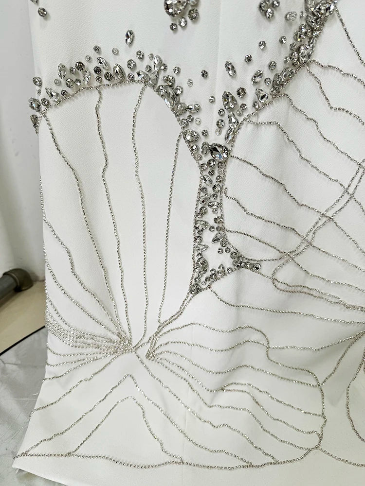 Embellished Mermaid Maxi Dress – High Neck Long Sleeve Gown with Figure-Hugging Silhouette and Flared Hem for Weddings & Formal Events