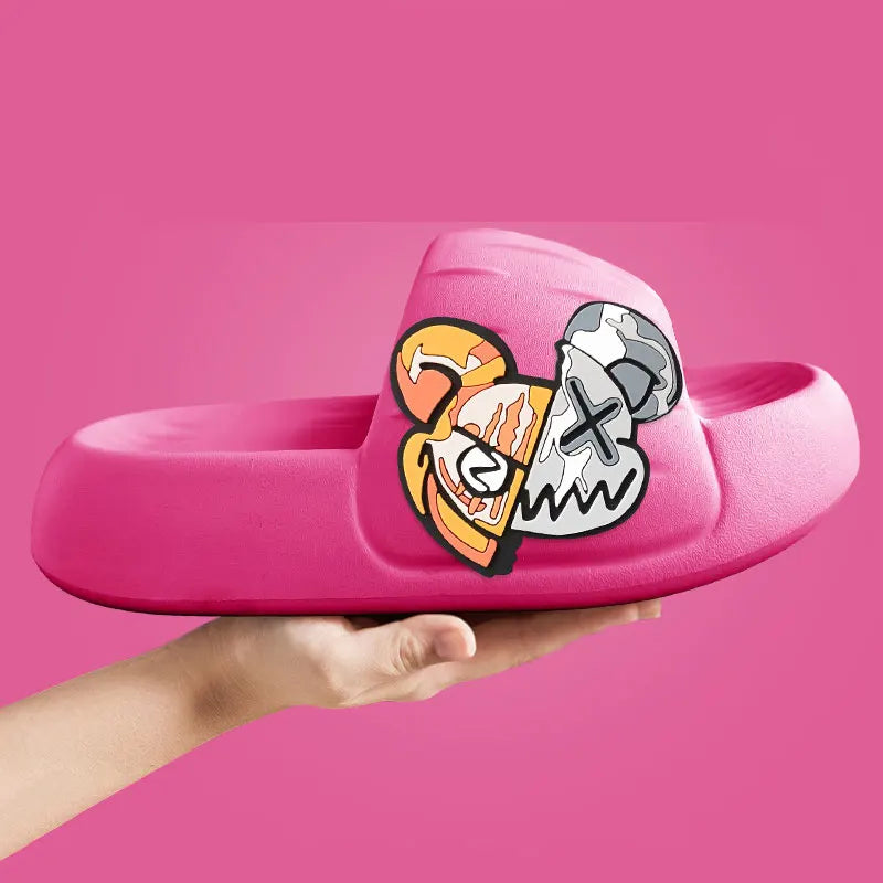 Graphic Slide Sandals | Cushioned Platform Slides | Fun Printed Casual Summer Slippers