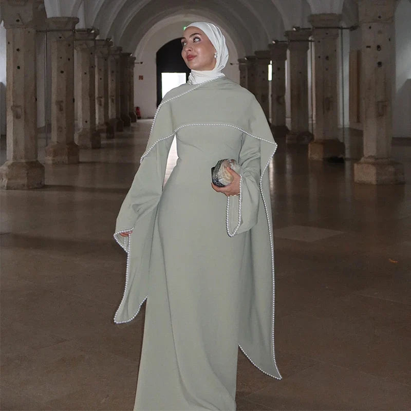 Modest Maxi Dress – High Neck Long Sleeve Abaya Style Dress with Batwing Sleeves, Flowing Silhouette and Elegant Floor-Length Design
