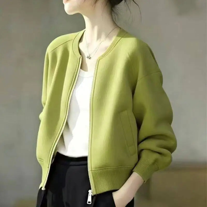 Minimalist Bomber Jacket, Zip-Up Jacket with Ribbed Trim and Relaxed Fit, Chic Casual Layering Outerwear for Fall