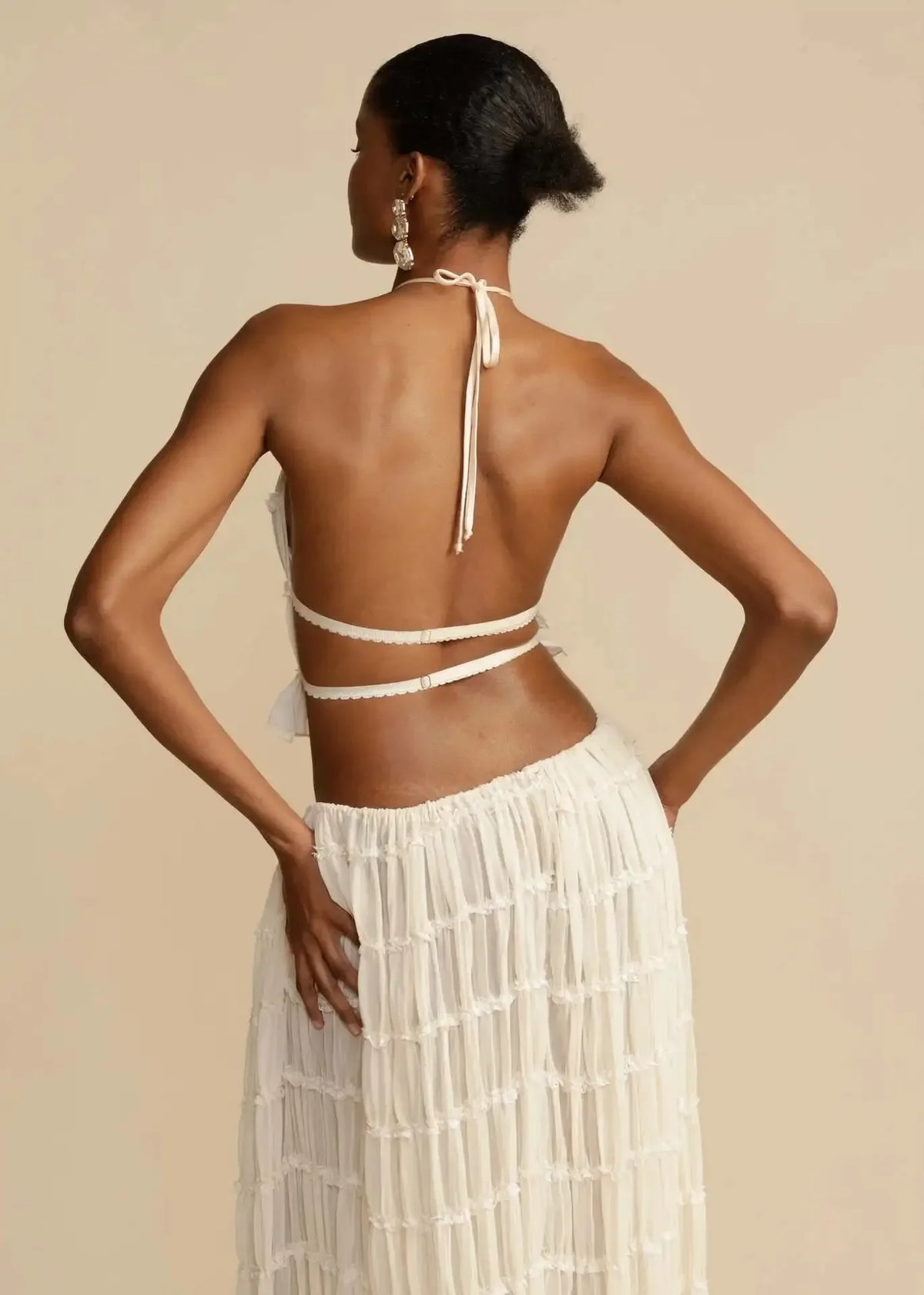 Halter Crochet Crop Top & Maxi Skirt Co-Ord Set | Sleeveless Two Piece Open Knit Outfit | Chic Beach Vacation & Resort Matching Set