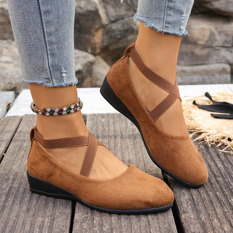 Mary Jane Wedge Shoes | Strappy Low Heel Pumps | Closed Toe Casual Dress Shoes for Women