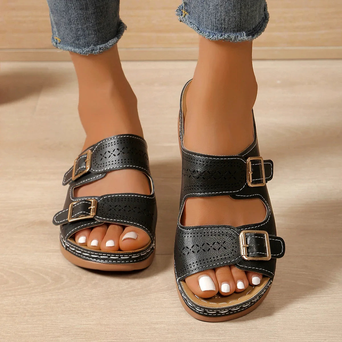 Comfortable orthopaedic Wedge Sandals | Double Buckle Open Toe Sandals | Casual Platform Summer Shoes