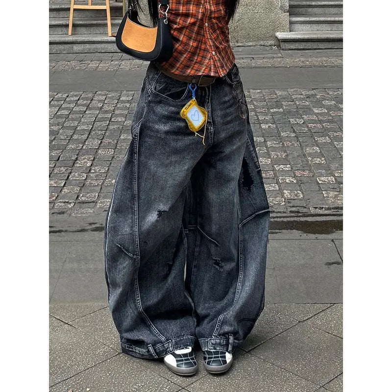 High Waisted Baggy Cargo Jeans Wide Leg Distressed Denim Pants Oversized Relaxed Fit Y2K Streetwear Utility Trousers