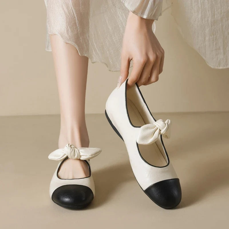 Bow Mary Jane Flats | Round Toe Ballet Shoes | Elegant Low Heel Casual Dress Flats