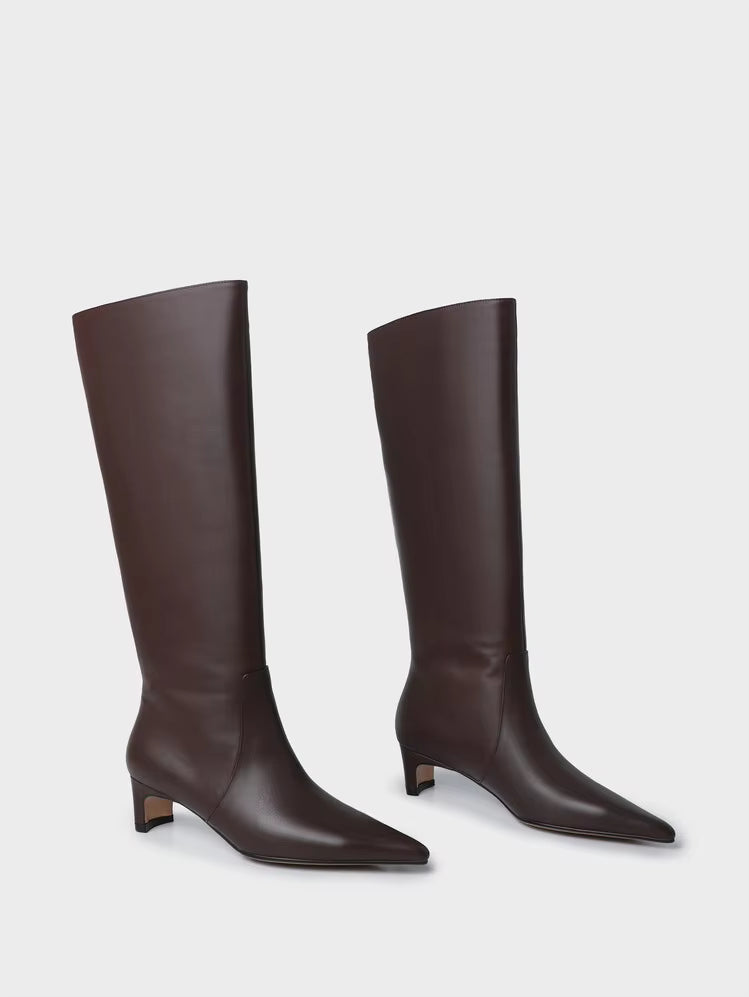 Knee High Pointed Toe Boots | Elegant Kitten Heel Tall Boots | Sleek Pull-On Fashion Boots