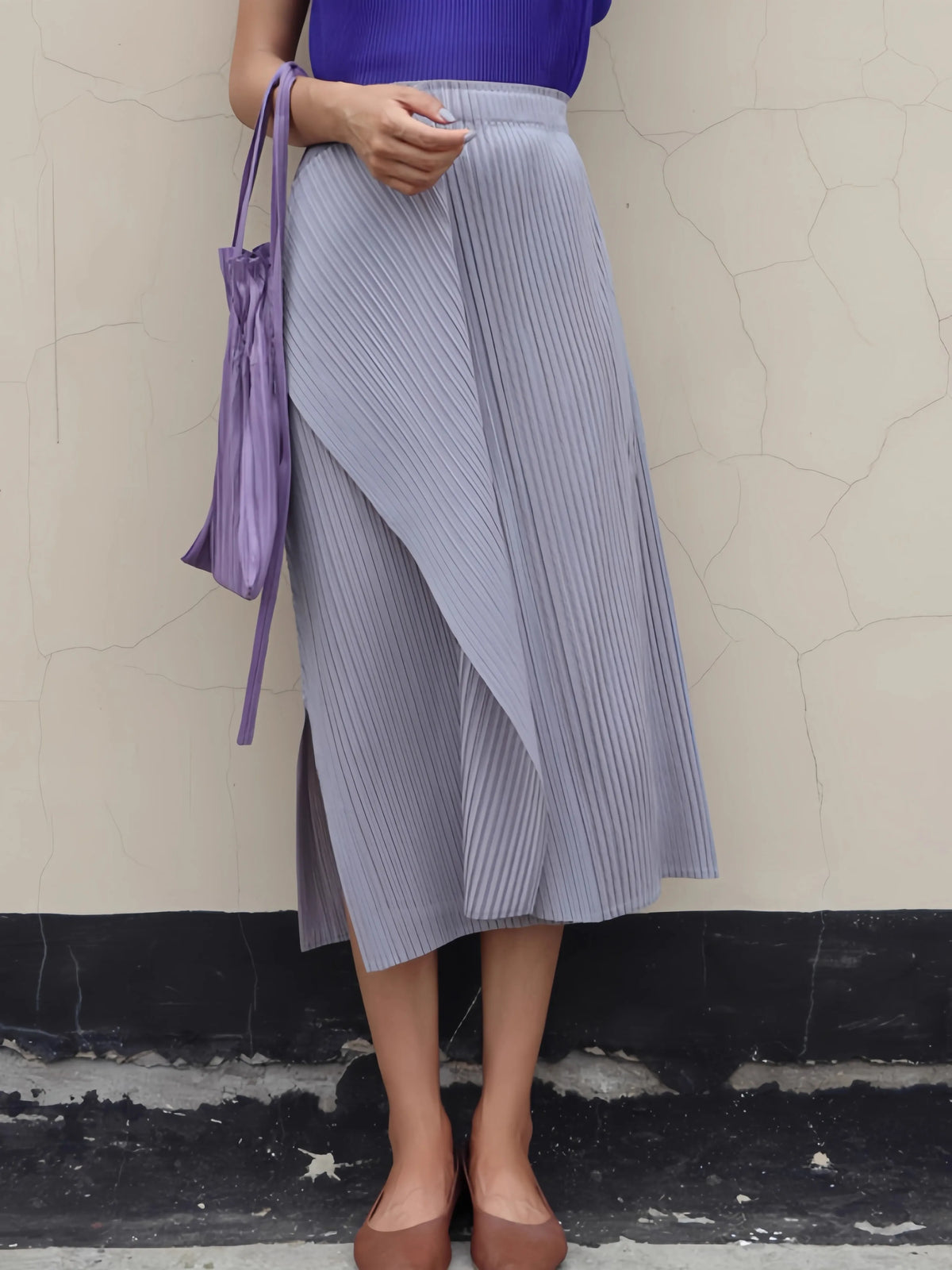 High Waisted Asymmetrical Midi Skirt Draped Wrap Skirt Side Slit Pleated Long Skirt Elegant Casual Streetwear Bottomwear