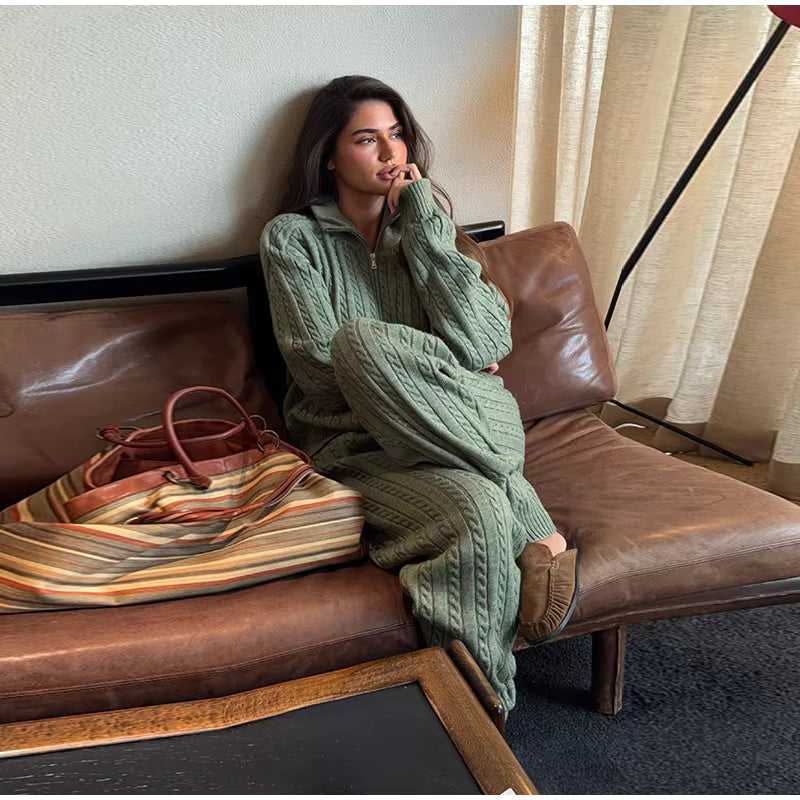 Cable Knit Sweater &amp; Wide Leg Pants Co-Ord Set | Oversized Two Piece Knit Outfit | Cozy Fall &amp; Winter Lounge Matching Set
