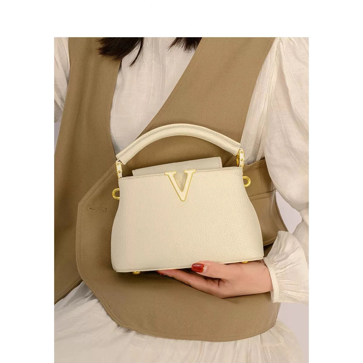 Structured Top Handle Handbag, Elegant Minimalist Satchel with Adjustable Shoulder Strap, Chic Everyday Purse for Work, Dates, Shopping & Travel