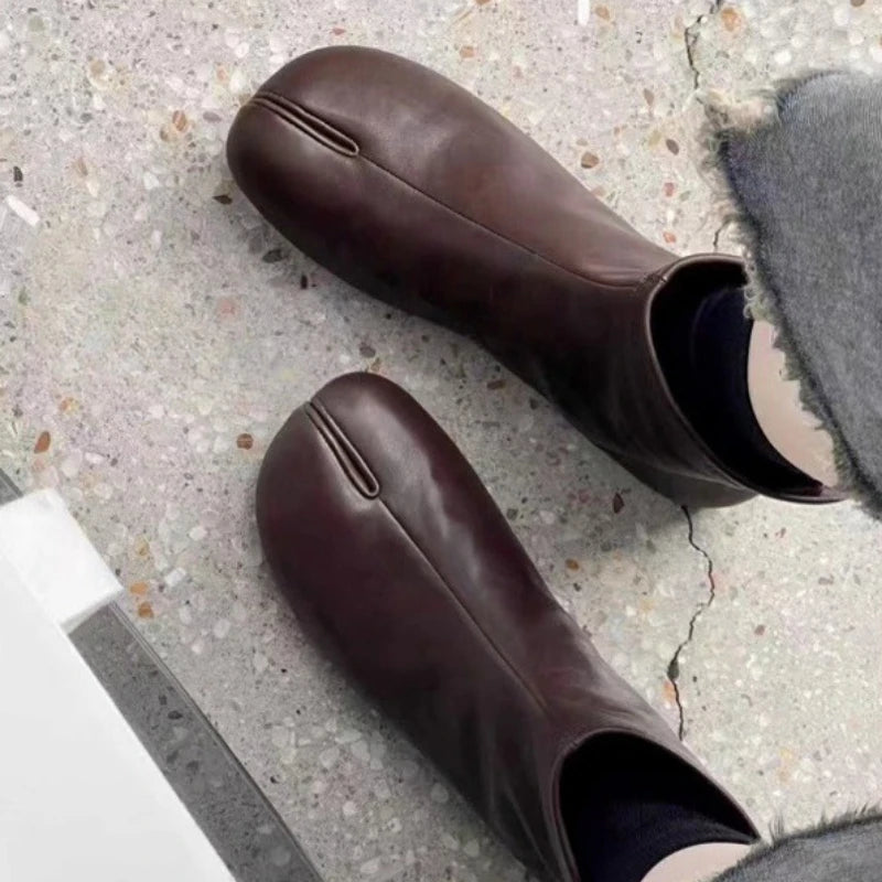 Tabi Ankle Boots | Split Toe Flat Boots | Minimalist Zip-Up Booties | Modern Casual Footwear