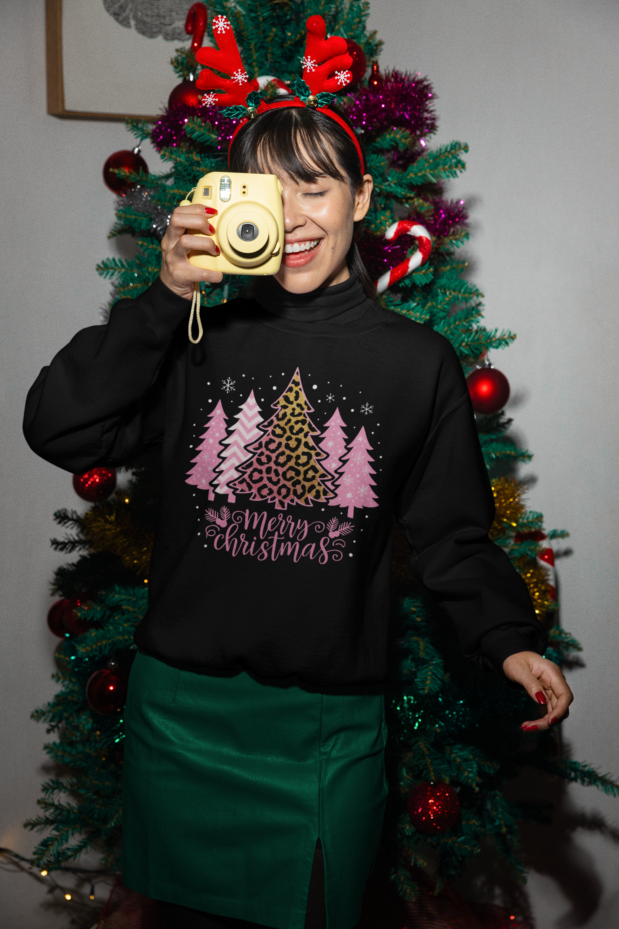 Christmas Sweatshirt — Pink Leopard Tree "Merry Christmas" Crewneck